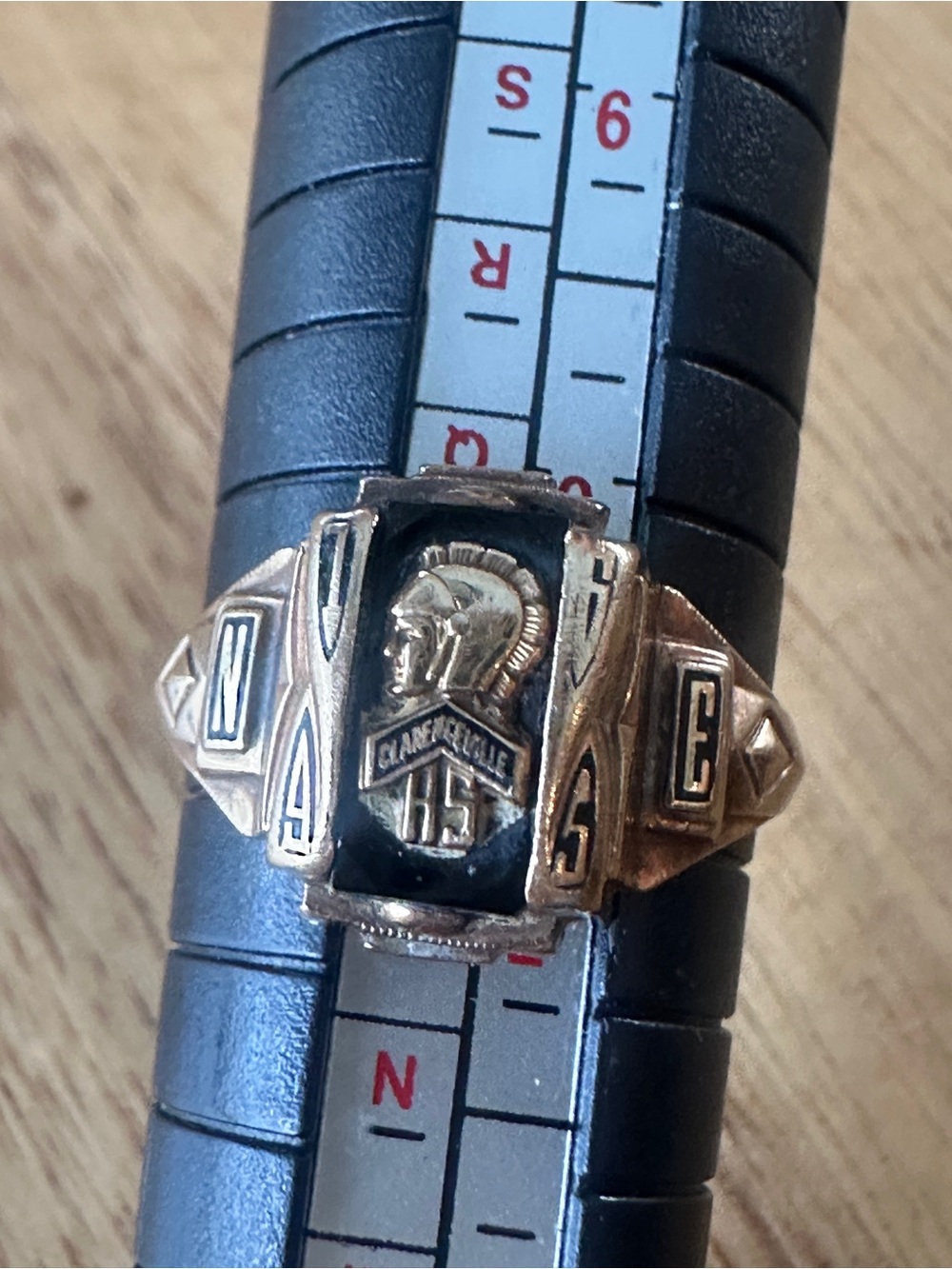 1965 Vintage Men's Gold-Tone Black Class Ring with Spartan Motif